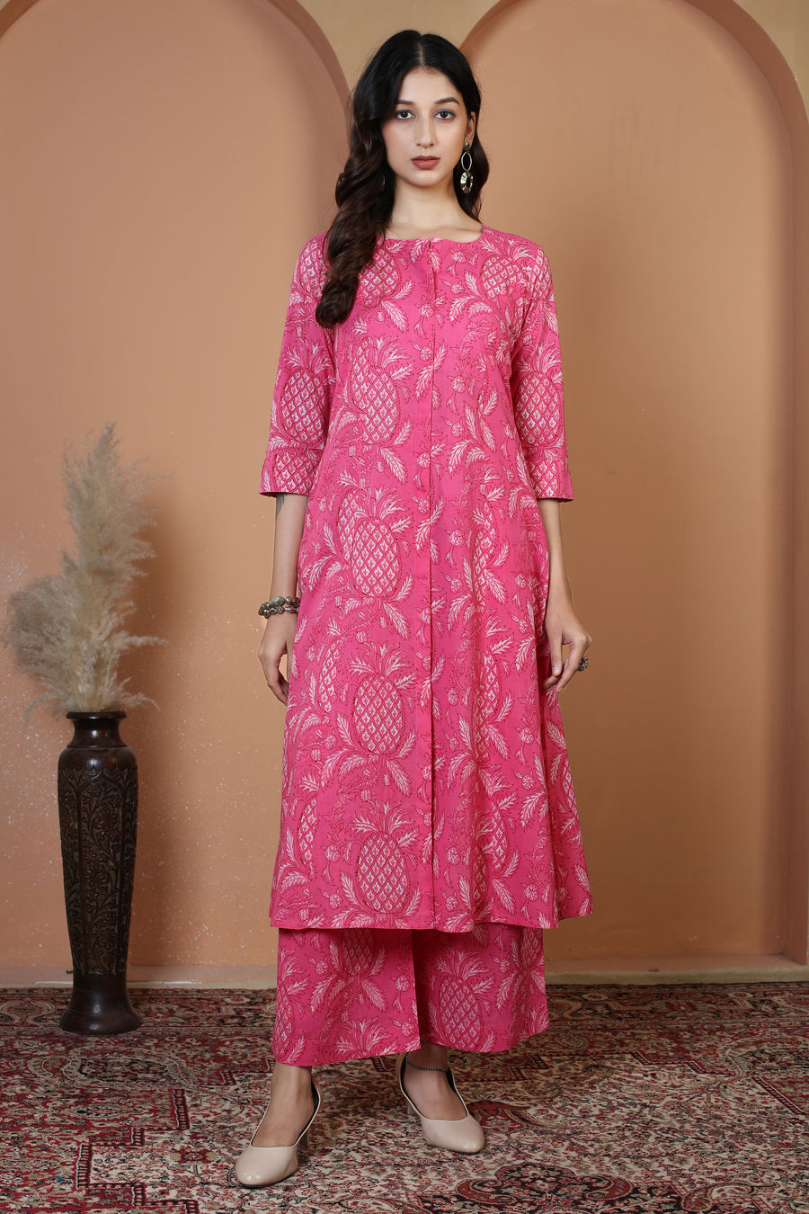 Rani Pink Floral Printed Cotton Co-Ord Set for Women