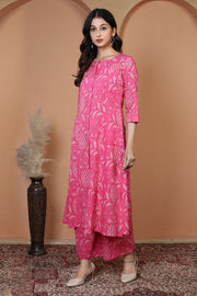 Rani Pink Floral Printed Cotton Co-Ord Set for Women