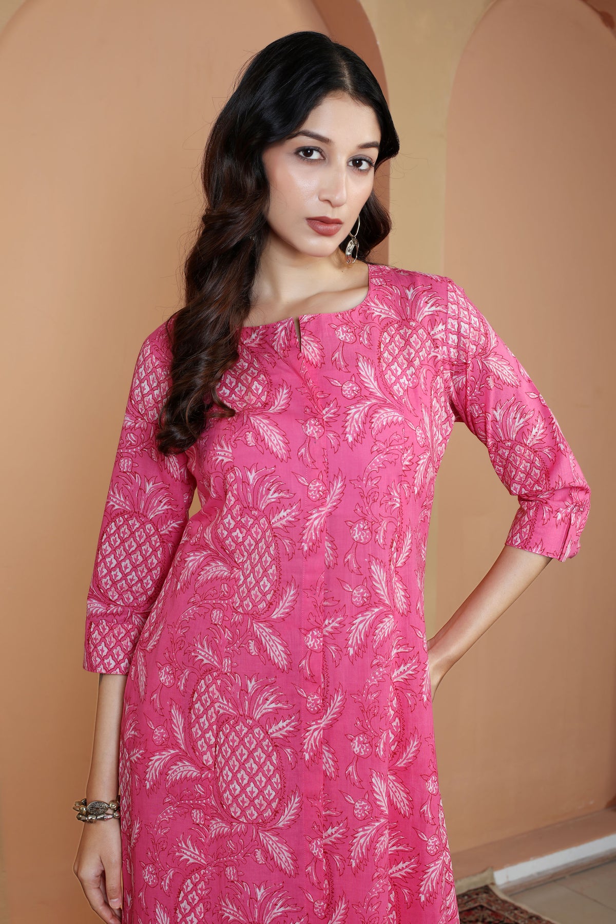 Rani Pink Floral Printed Cotton Co-Ord Set for Women