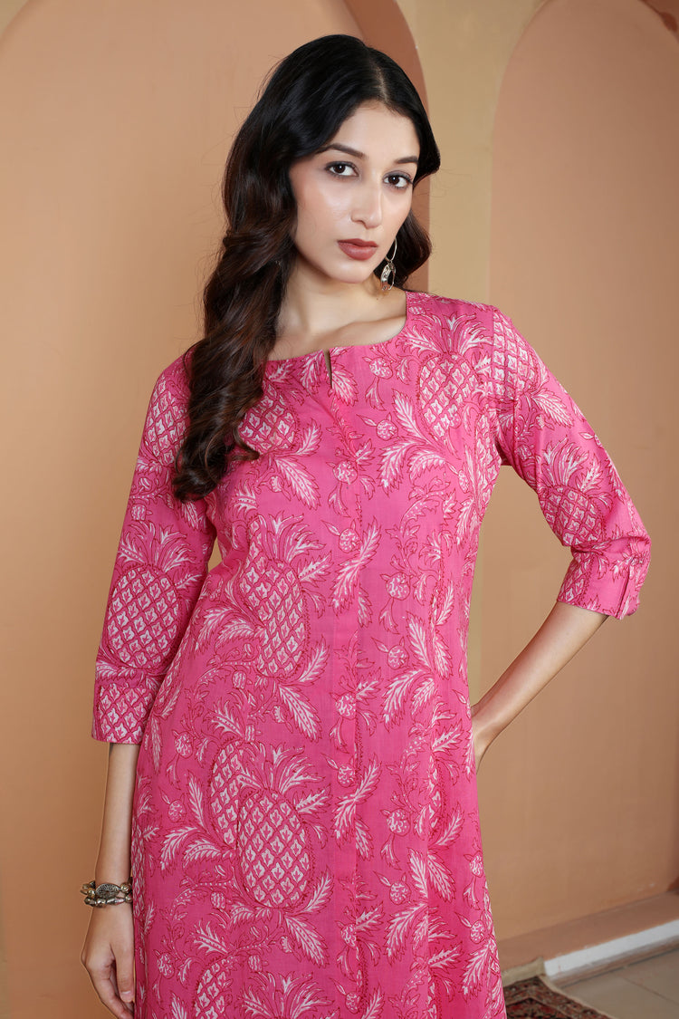 Rani Pink Floral Printed Cotton Co-Ord Set for Women