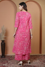 Rani Pink Floral Printed Cotton Co-Ord Set for Women