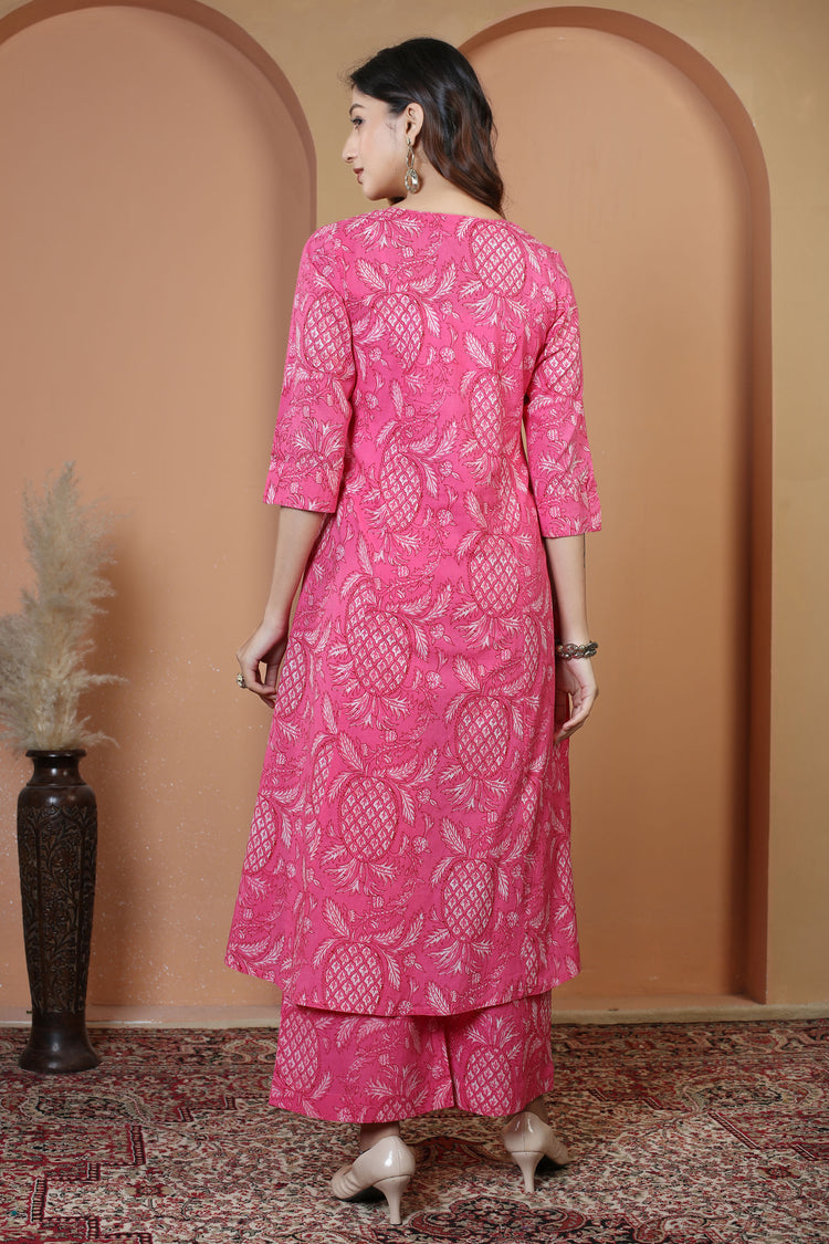 Rani Pink Floral Printed Cotton Co-Ord Set for Women