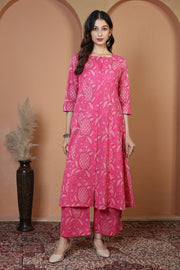 Rani Pink Floral Printed Cotton Co-Ord Set for Women