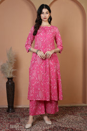 Rani Pink Floral Printed Cotton Co-Ord Set for Women