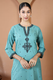 Sky Blue Pure Cotton Embroidered Co-Ord Set