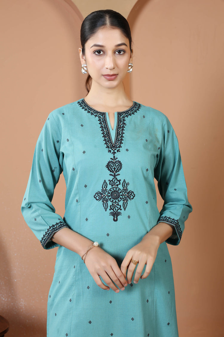 Sky Blue Pure Cotton Embroidered Co-Ord Set