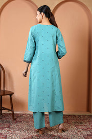 Sky Blue Pure Cotton Embroidered Co-Ord Set