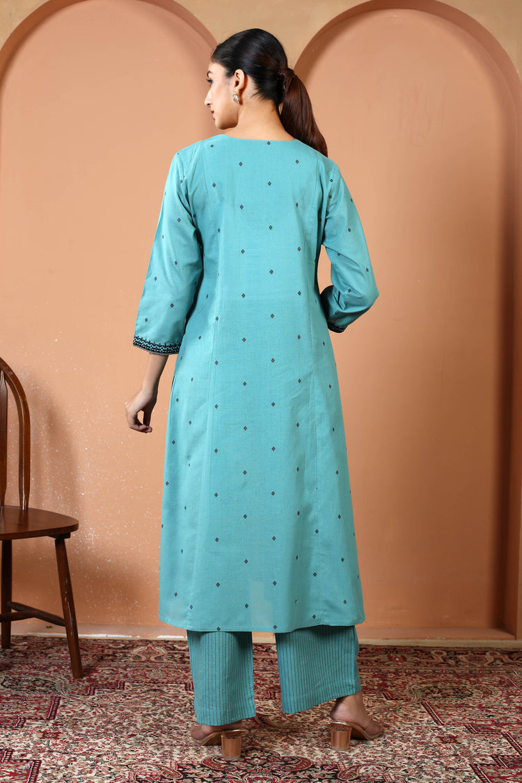 Sky Blue Pure Cotton Embroidered Co-Ord Set