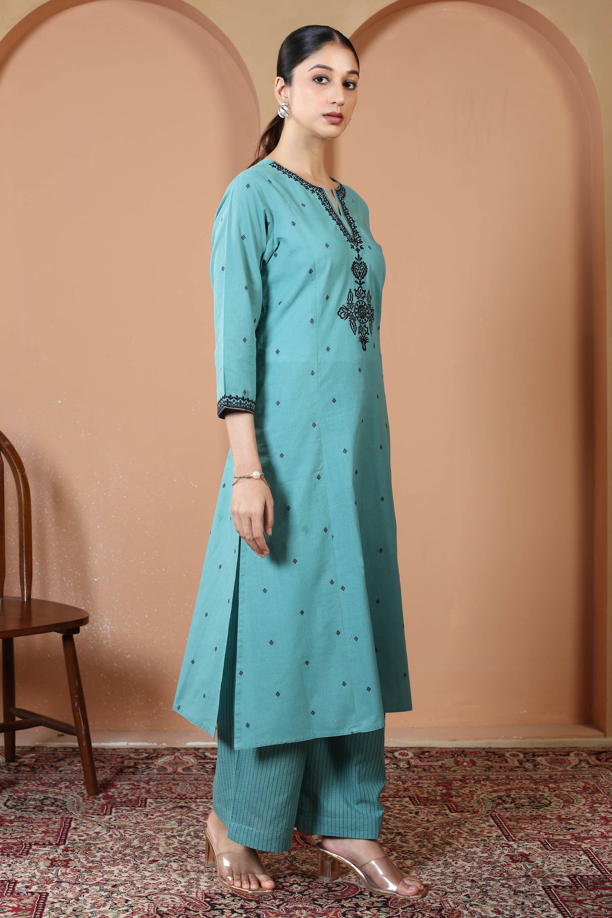 Sky Blue Pure Cotton Embroidered Co-Ord Set