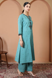 Sky Blue Pure Cotton Embroidered Co-Ord Set