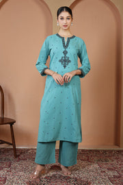 Sky Blue Pure Cotton Embroidered Co-Ord Set