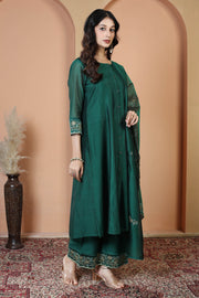 Bottle Green Embroidered Ethnic Kurta Set with Dupatta