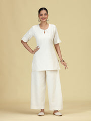Off White Diamond Pintuck Pure Cotton Kurta