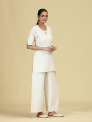 Off White Diamond Pintuck Pure Cotton Kurta
