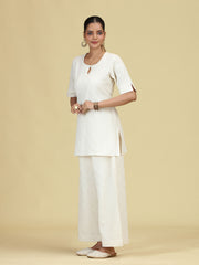 Off White Diamond Pintuck Pure Cotton Kurta