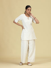 Off White Diamond Pintuck Pure Cotton Kurta