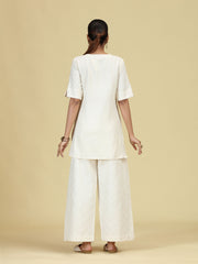 Off White Diamond Pintuck Pure Cotton Kurta