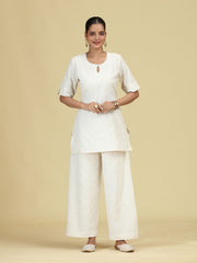 Off White Diamond Pintuck Pure Cotton Kurta