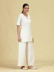 Off White Diamond Pintuck Pure Cotton Kurta