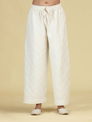 Off White Pure Cotton Textured Pant