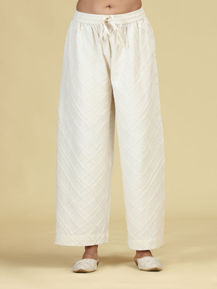 Off White Pure Cotton Textured Pant