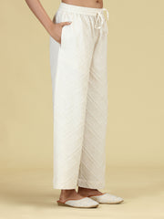 Off White Pure Cotton Textured Pant