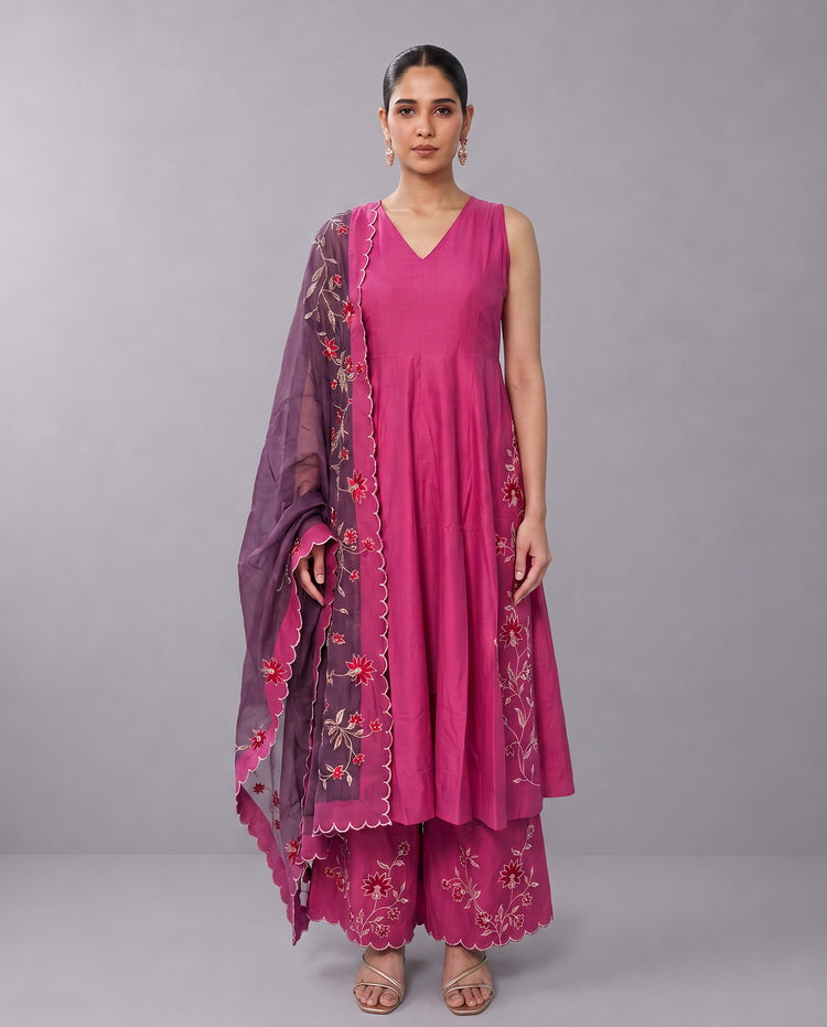 Magenta Floral Embroidery Ethnic Suit Set