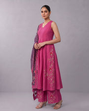 Magenta Floral Embroidery Ethnic Suit Set