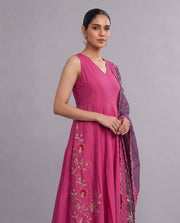 Magenta Floral Embroidery Ethnic Suit Set
