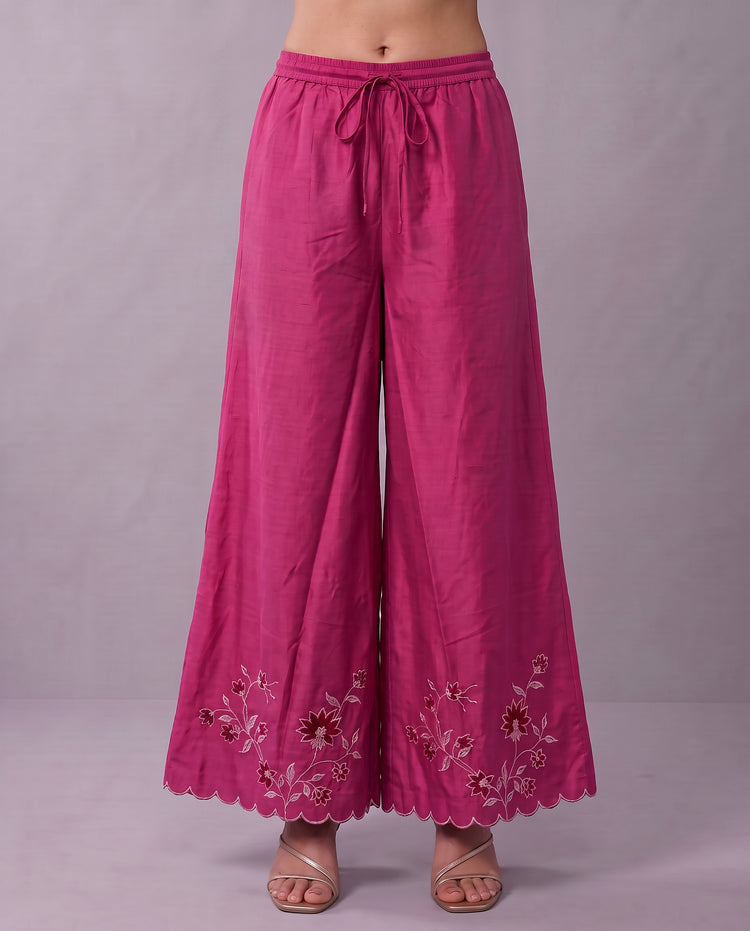 Magenta Floral Embroidery Ethnic Suit Set