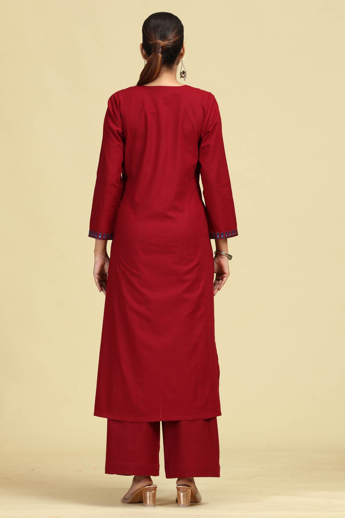 Maroon Pure Cotton Embroidered Co-Ord Set