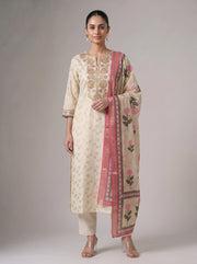 Cream Kashmiri Aari Work Embroidered Ethnic Set