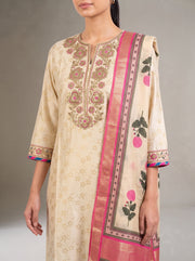 Cream Kashmiri Aari Work Embroidered Ethnic Set
