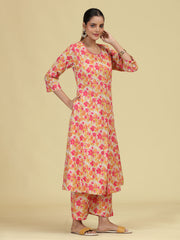 Off White & Yellow Pure Cotton Floral Printed Co-Ord Set