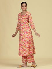 Off White & Yellow Pure Cotton Floral Printed Co-Ord Set