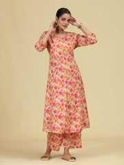 Off White & Yellow Pure Cotton Floral Printed Co-Ord Set