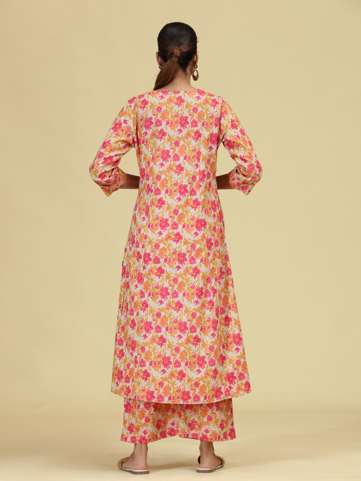 Off White & Yellow Pure Cotton Floral Printed Co-Ord Set