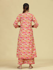 Off White & Yellow Pure Cotton Floral Printed Co-Ord Set