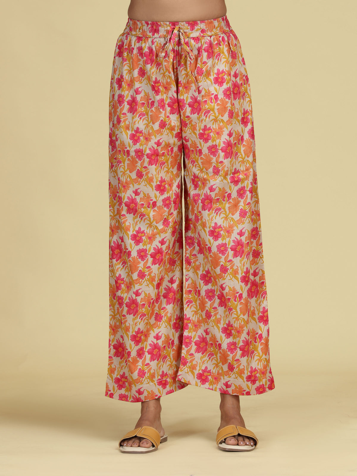 Off White & Yellow Pure Cotton Floral Printed Co-Ord Set