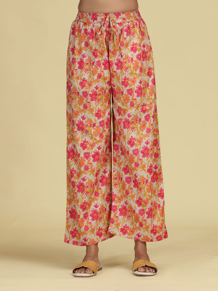 Off White & Yellow Pure Cotton Floral Printed Co-Ord Set