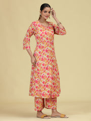 Off White & Yellow Pure Cotton Floral Printed Co-Ord Set
