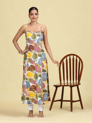 Multicolored Floral Printed Sleeveless Cotton Kurta
