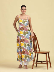 Multicolored Floral Printed Sleeveless Cotton Kurta