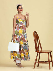 Multicolored Floral Printed Sleeveless Cotton Kurta