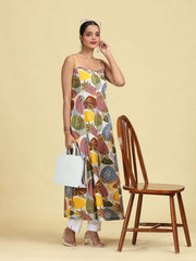 Multicolored Floral Printed Sleeveless Cotton Kurta