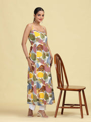 Multicolored Floral Printed Sleeveless Cotton Kurta