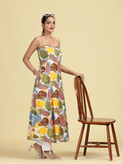 Multicolored Floral Printed Sleeveless Cotton Kurta