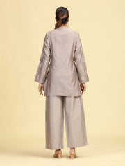 Taupe Gray Embroidered Full Sleeve Co-Ord Set