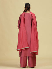Dusty Rose Straight Embroidered Ethnic Kurta Set with Dupatta