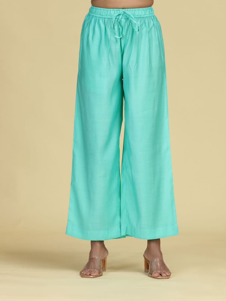 Sky Blue Embroidered Co-Ord Set Straight Kurta with Wide-Leg Pants